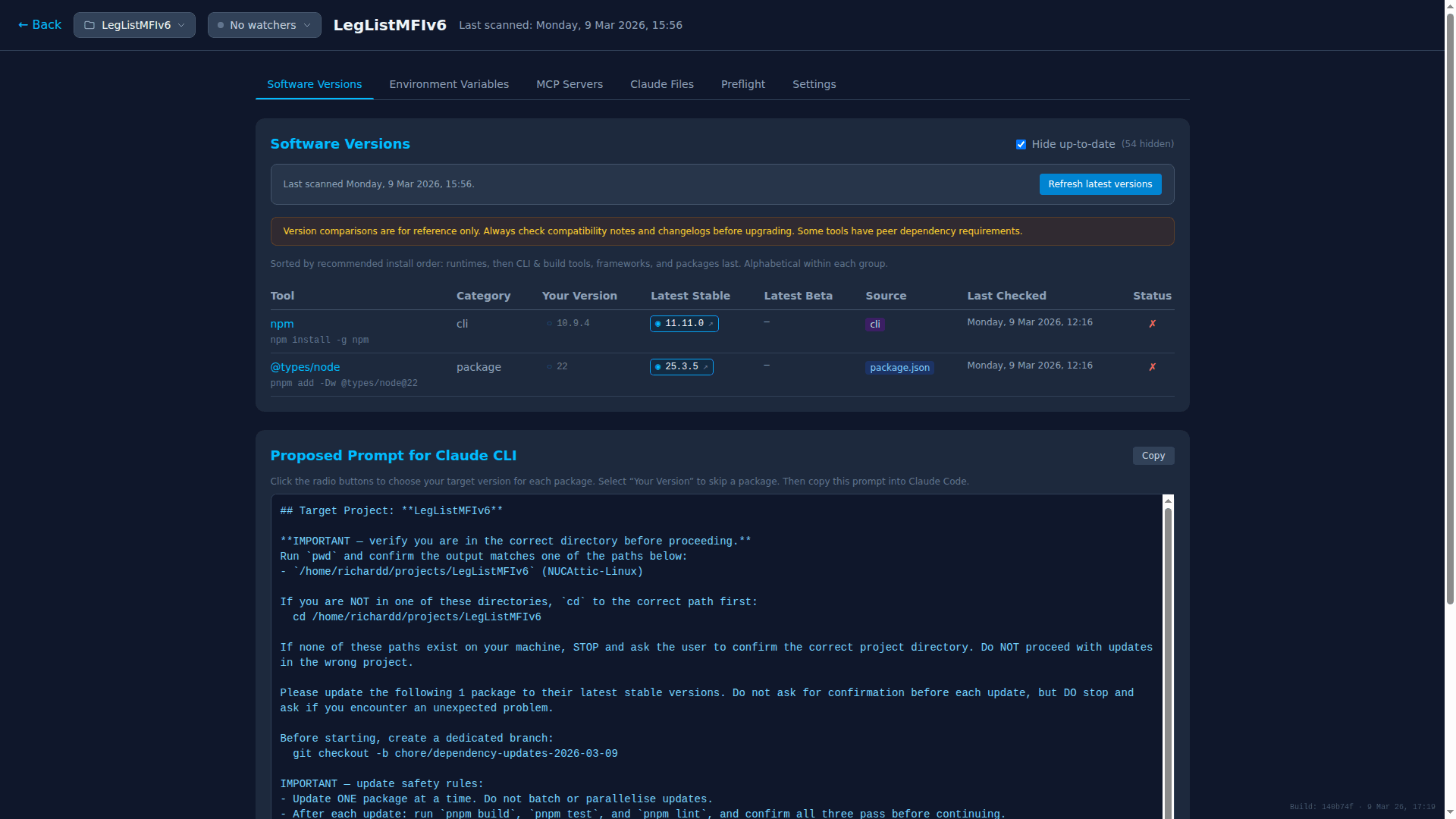 MD4AI project dashboard showing dependency graph, orphan files, and skills comparison